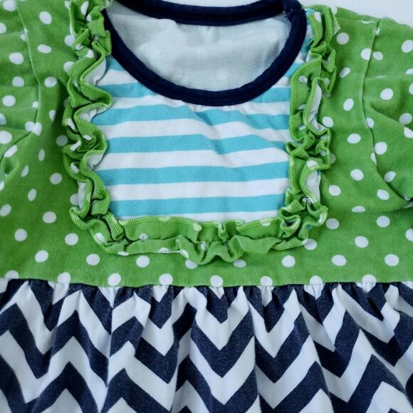Green, Navy Chevron Polkadot Matching Set Sz 5 Girls Spring Outfit - Picture 5 of 7